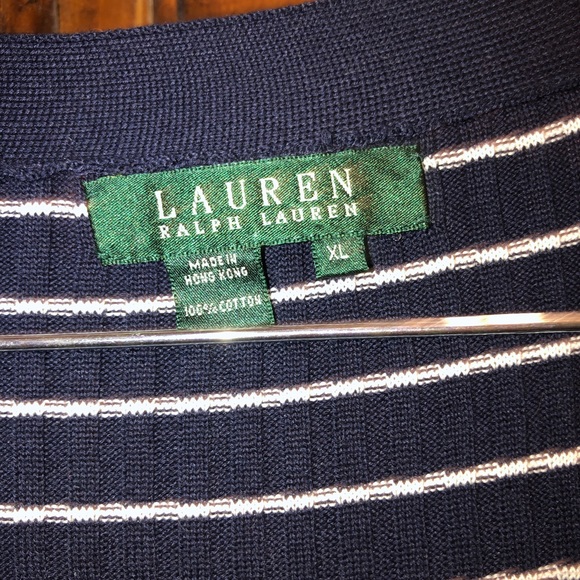 Lauren navy and white striped cardigan sz XL - Picture 3 of 4
